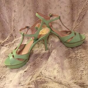 Gold and sea green high heels